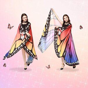 Rosy Blue Butterfly Halloween Costume Cosplay Cape & Lace Mask &Antenna Headband